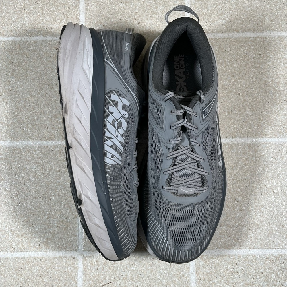 Hoka One One Mens Size 10.5 Bondi 7 Grey Gym Running Shoes Walking Sneakers - Picture 2 of 8